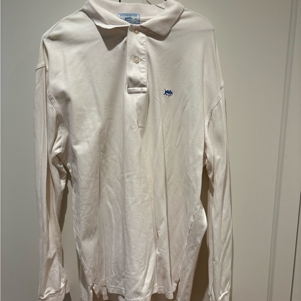 Southern Tide Cream Long Sleeve Polo Shirt Classic Design